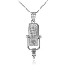 Recording Microphone Music Studio Necklace 925 Sterling Silver, 22"