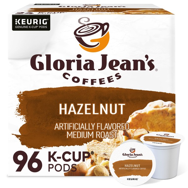 Gloria Jean's Coffees Hazelnut, Single-Serve Keurig K-Cup Pods, Flavored Medium Roast Coffee, 24 Count (Pack of 4)