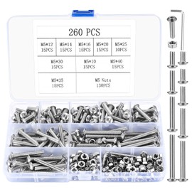 M5 Screws Set, 260 Pieces Rounded Head Hex Screws with Nuts Kit, Thread Screws Set, Machine Screws Nuts Set, Hex Head Screws and Nuts Assortment - M5