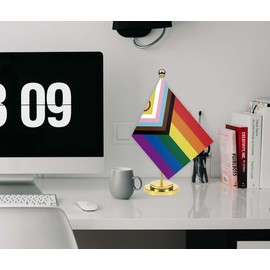 Intersex-Inclusive Pride Desk Flag,12 inch Tall Small Inclusive Pirde Indoor Banner,Tiny Printing Decor For Office Home Table