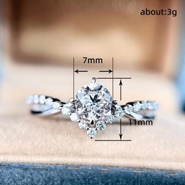 925 Sterling Silver Promise Ring Engagement Proposal Wedding Ring Fashion Four Claw Crown V Ring Princess Imitation Moissanite Ring Cocktail Ring Round Cut Cubic Zirconia Wedding Promise Ring（7）