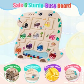 Dinosaur Magnetic Color and Number Maze, Montessori Fine Motor Skills Toys for Boys Girls 3 4 5 Years Old, Wooden Puzzle Busy Board, Learning Counting Puzzle Board, Educational Birthday Gifts for Kids