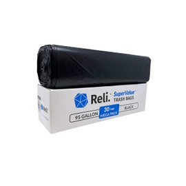Reli. SuperValue 95 Gallon Trash Bags | 30 Count | Made in USA | Heavy Duty | Black Multi-Use Garbage Bags