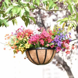 KIDYBELL 4 Pack 14 Inch Round Hanging Basket with Coco Liners， Metal Hanging Baskets for Plants Outdoor， Hanging Planter with Chain Garden Products for Outdoor, Porch, Lawn, Garden