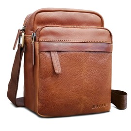 ROYALZ Genuine Leather Shoulder Bag Men's Leather Small 'Phoenix' Modern Vintage Shoulder Bag for Men Leather Bag in Compact Design Messenger Bag Side Pocket Crossbody, Texas brown, Scarf