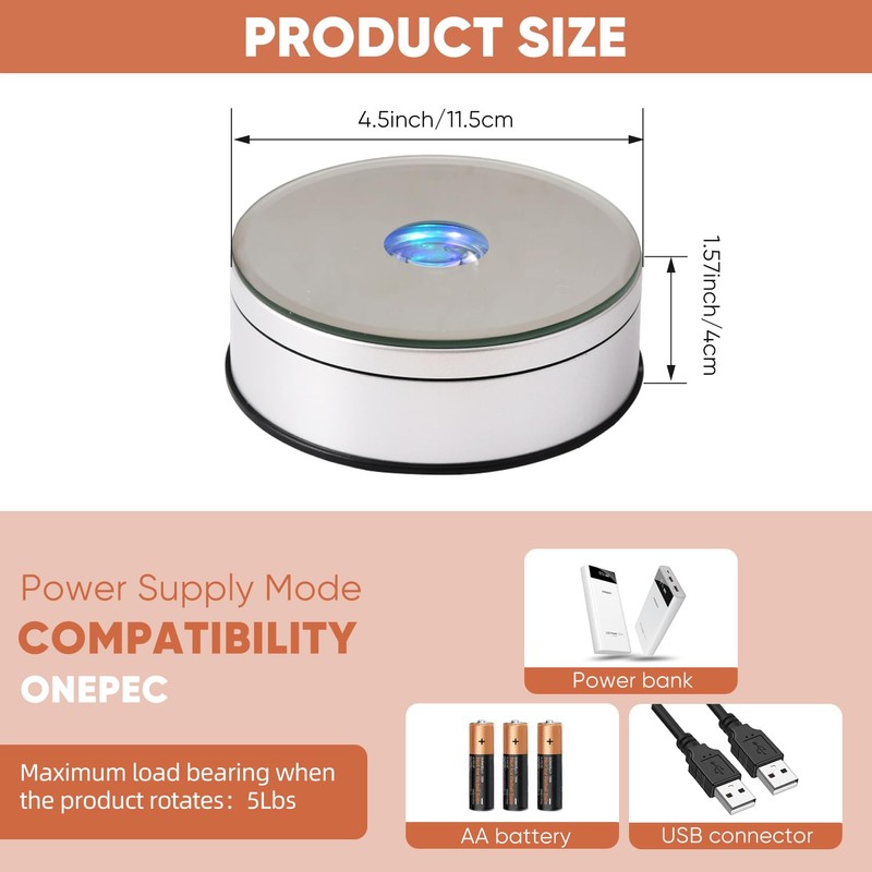 Onepec Rotating LED Base with 7 Lights 9 Modes,rotation Lighted