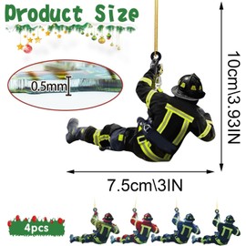 Pack of 4 Fireman Christmas Ornaments, Christmas Tree Fireman Acrylic Ornaments, Fireman Acrylic Ornaments for Hanging, for Wall Windows, Tree