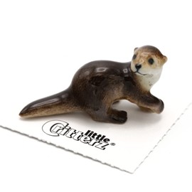 Little Critterz Otter - River Otter Glide - Home Decor Animal Miniature Porcelain Figurine