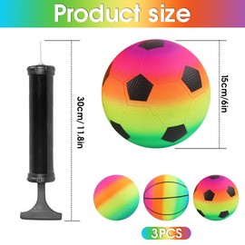 3 Stück Regenbogen Inflation Strand Bälle mit Pumpe, Rainbow Bouncy Kickball Kinder Sport Spielen Ball Wasserball Fußball Handball Spielzeug für Indoor Outdoor Spielplatz Aktivitäten