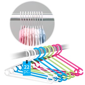 LaLoona Baby Clothes Hangers Set - 22 Pieces Plastic Children's Clothes Hangers - Narrow Baby and Children Hangers with Non-Slip Trouser Bar (Colourful)