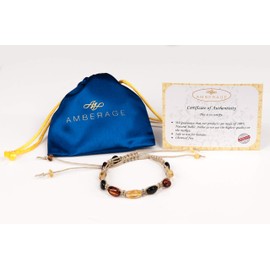 AMBERAGE Friendship Braided Bracelets with Natural Baltic Amber Beads for Adults/Teens- Hand Made (4 Colors) (1PC BODY COLOR)