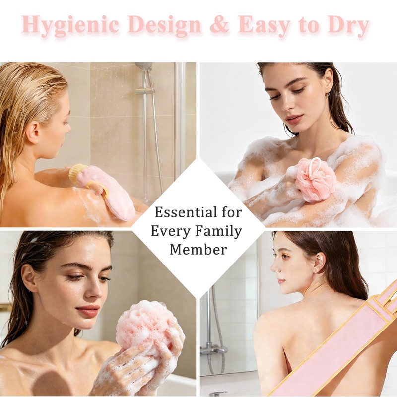Exfoliating Glove and Back Scrubber for Shower - 3-Piece Exfoliating