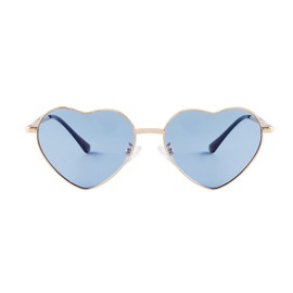Laurinny Retro Heart Sunglasses Polarised for Women Men Heart Glasses Metal Frame, Gold/blue