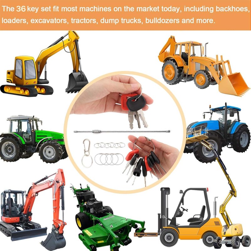 36 Piece Replacement Ignition Key, Construction Machinery Key Set, Universal