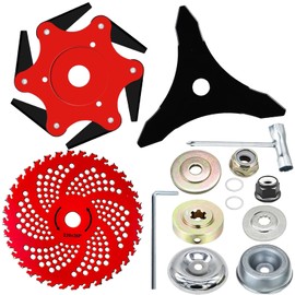 meillyocean Brush Cutter Blade Set, 9" Carbide Tipped 36 Teeth, 10" Carbon Steel 3 Teeth, 6 Blade Razors with Adapter Kit for Trimmer and Weed Eater (3 pcs)