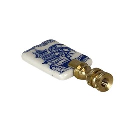 Royal Designs, Inc. Blue & White Porcelain Chinese Garden Design Finial for Lamp Shade, Polished Brass