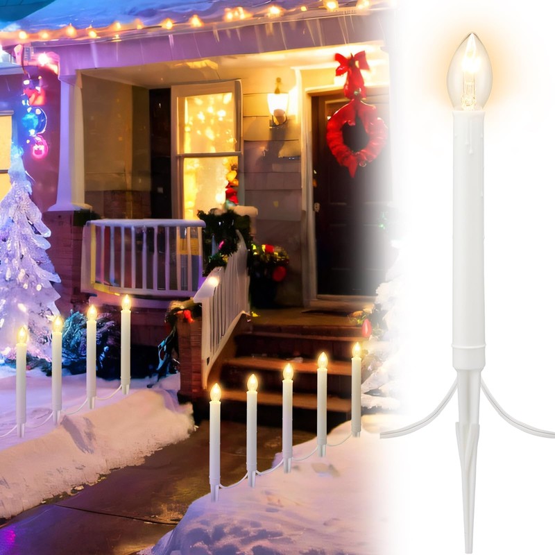 Tujoe 10 Pcs Christmas C7 Pathway Lights Outdoor Candle Lights