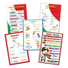 Long Bridge Publishing Italian Language School Poster Set N.1 - Assorted Bilingual Wall Charts for Classroom and Playroom