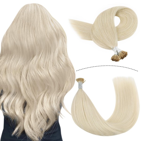 YoungSee Itip Human Hair Extensions Blond 24Inch I Tip Hair Extensions Human Hair Blonde #60A Platinum Blonde I Tip Hair Extensions Real Human Hair I Tip Extensions 1g/S 50g Blonde Tip Hair Extensions