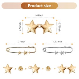 Auiremrti Set of 10 Trouser Waistbands, Star Buttons Pins for Wide Jeans, Reusable Waist Cincher Clip, Metal Star Brooch for Clothing, Dresses, Skirts, No Sewing