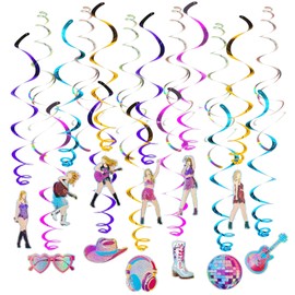 HonuGoGo 36Pcs Colorful Double Swirl Hanging Party Decorations - Includes 18 Foil Swirls & 18 Prismatic Swirls | Perfect for Music Parties, Karaoke Nights, Birthdays, Girls' Night Out, or Stage Decor