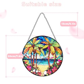 Stained Glass Window Hanging,Beautiful Beach Landscape Glass Panel Window Hanging,Suncatchers,Decoration for Home Garden Christmas Party Wedding Housewarming Gifts