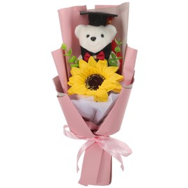 jojofuny Plush Graduation Bear Bouquet Grad Cap Animal Bear Sunflower Bear Doll Bouquet Graduation Artificial Flower Bouquet School Party Favors for 2023 Graduates Pink