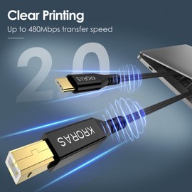 KRORAS Printer Cable to USB C 15 Feet, USB C Printer Cable for MacBook Pro/Air,Nylon USB C MIDI Cable for Casio Digital Piano MIDI Controller