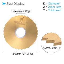CoCud Circular Saw Blade, 63mm Dia 16mm Arbor 1.2mm Thick 72 Tooth, 6542 High Speed Steel (HSS) Wood Cutting Table Saw Blades Gold - (Applications: for Metal Woodwork Plastic Aluminum)