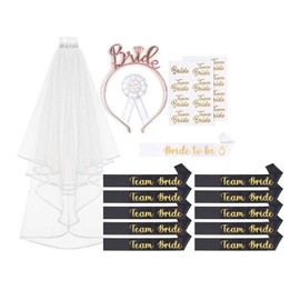 YSUVIN 16 Pieces Decorative Sash Set, Bride to Be and Team Bride Sash Set, Hen Party Decoration Set with Tiara, Veil, Tattoos, Badges, Stag Night Women