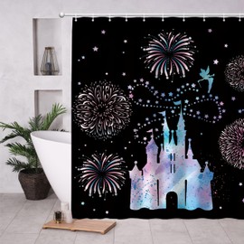 HRTLSS Cute Cartoon Mouse Shower Curtain Fantasy Castle Bath Curtain Sets Black Anime Home Decor Gift for Children Kids 72x72 Inch Accessories Great for Showers Bathtubs
