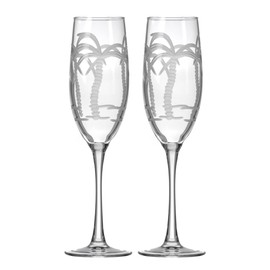 Rolf Glass Palm Tree Champagne Flute | 8oz Toasting Flute Glasses | Lead-Free and Diamond-Wheel Engraved Crystal Glass | Tropical Beach-Inspired Design | Proudly Made in the USA | Set of 2