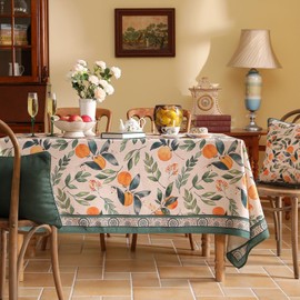 patdrea Designer Small Orange Tablecloth for Square Tables,Farmhouse Linen Oranges and Leaves Tree Linen Tablecloth,Fall Fruits Table Cover Cloth Decor for Kitchen Dining Christmas,55"*55"