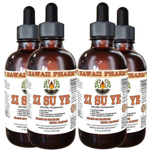 Zi Su Ye Liquid Extract, Zi Su Ye (Folium Perillae) Leaf Tincture, Herbal Supplement, Hawaii Pharm, Made in USA, 4x4 fl.oz