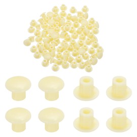 QUARKZMAN 100 Pieces Plastic Hole Plugs, 5mm (3/16") Beige Screw Cap Cover Snap in Locking Round Button Top Shelf Plugs for Cabinet Cabinet Bookcase Furniture