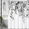 Gibelle Black and White Eucalyptus Shower Curtain, Grey Watercolor Plant