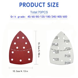 70PCS Sanding Pads, Mouse Sandpaper,11 Hole Hook and Loop Sanding Sheet assorted 40/60/80/120/180/240/400/600 grits, Mouse Sander Pads, fit for Bosch Multi-sander PSM 100A /PSM 200 AES/PSM 18