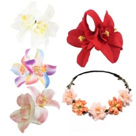 4 Pieces Of Orchid Hair Clips, 1 Piece Of Silk Flower Headband, Hawaiian Flower Hair Clips, Holiday Accessories, Red Flower Hair Clips, Beach Accessories For Women