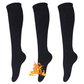 KONY Warm Knee High Socks for Women 3 Pairs, Thick Cotton Cushioned Thermal Long Socks for Hiking Work Gifts (Black - 3 Pairs)