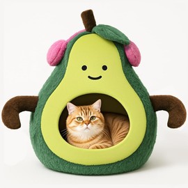 MOYMO Cute Cat Beds for Indoor Cats, Small Dog Beds, Soft Washable Pet Beds for Kitten and Puppy, Funny Avocado Cat Cave, 19 Inches