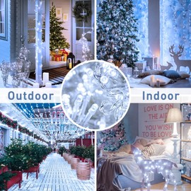JMEXSUSS Cadena de luces de 91.5 pies, 8 modos, 200 luces LED de Navidad para exteriores, impermeable, para decoración de Navidad (blanco)