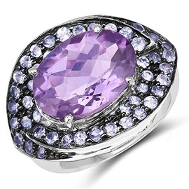 Bonyak Jewelry Genuine Oval Amethyst and Tanzanite Ring in Sterling Silver - Size 6.00