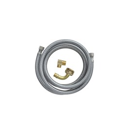 UV Dishwasher Water Supply Line Connection Kit + 3/4" GH Elbow + 3/8" MIP Elbow - Braided Stainless Steel - 3/8" x 3/8" 6-Feet (72-Inch) Length