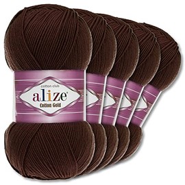 Wohnkult Alize 5 x 100 g Cotton Gold Premium Wool | 39 Colours Summer Wool Yarn Knitting Amigurumi (26 | Coffee)