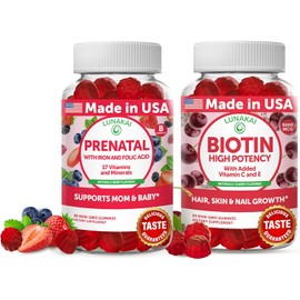 Lunakai Prenatal & Biotin Gummies Bundle – Pregnancy Multivitamin with Iron & Folic Acid – Hair, Skin & Nails Support with Vitamins C & E – 30-Day Supply