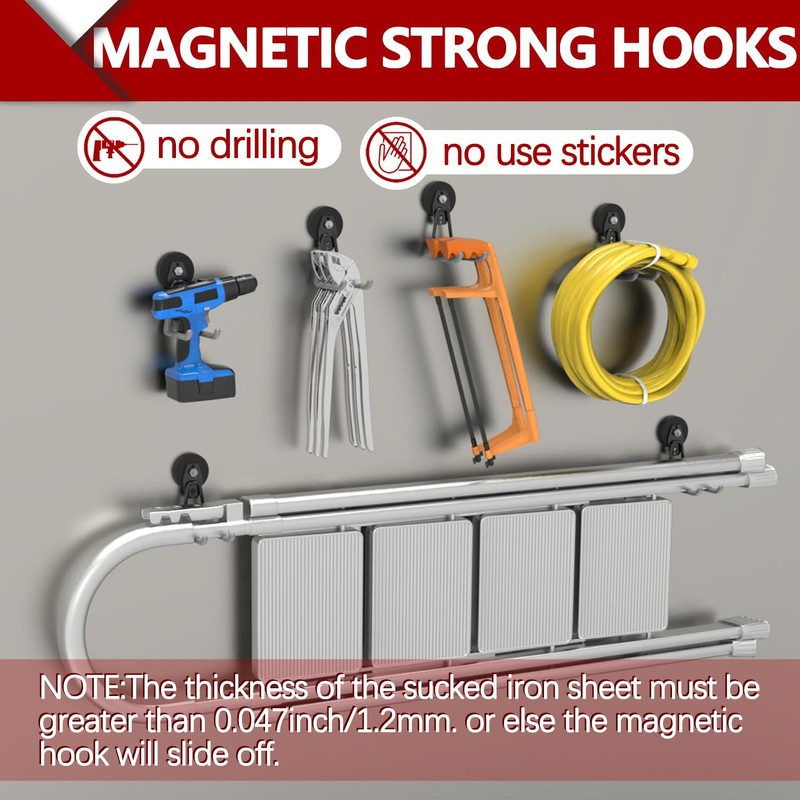 3-H Heavy Duty Magnet Garage Hooks 2 Pack, Extra Large