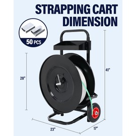 Banding Cart, Strap Dispenser, Heavy Duty Steel Strapping Banding Cart with 50 Packing Buckle,Strapping Dispenser for Heavy Items Packaging
