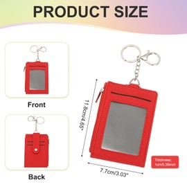 PATIKIL Card Holder Keychain Wallet, Leather RFID Blocking Credit Card Holder Slim Minimalist Wallet with Zipper Pocket for Men Women, Red