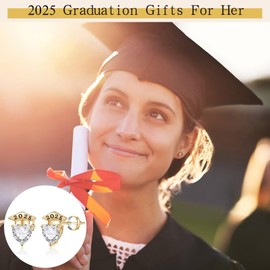Hidepoo Graduation Gifts for Her - S925 Sterling Silver Heart Stud 2025 Graduation Earrings for Women