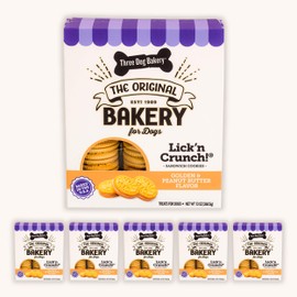 Three Dog Bakery Lick'n Crunch Sandwich Cookies Premium Dog Treats with No Artificial Flavors, Golden & Peanut Butter Flavor, 13 Ounces (Pack of 6)